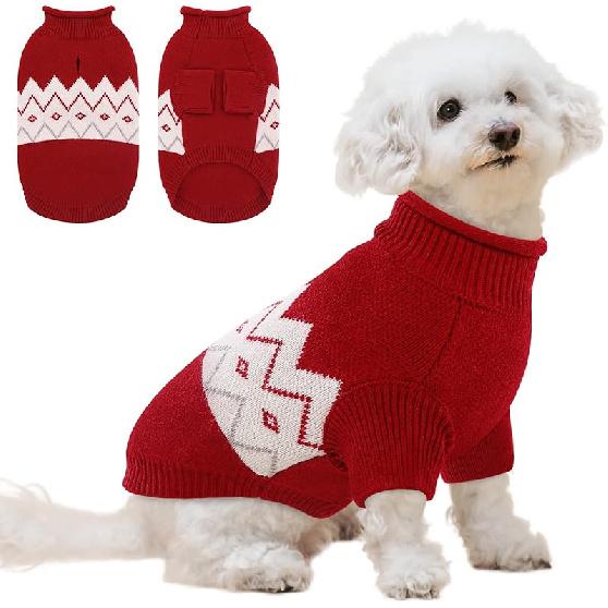 Queenmore Warm Dog Sweater, Soft Pet Knitwear, Knitted Pullover, Vlentines Day Gifts Winter Pet Clothes for Small Medium Dogs Cats