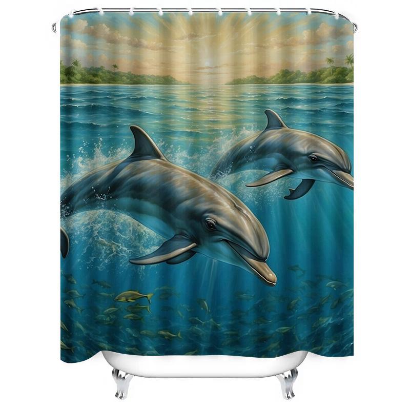 Vibrant Dolphin Pod In Ocean Sunset - Stunning 3D Sea Life Design, Waterproof Unique Bathroom Dcor Set