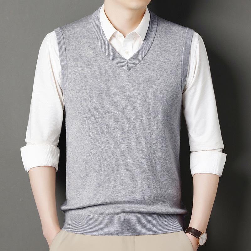 Men's 100% Pure Wool Thickened V-Neck Vest for Autumn/Winter