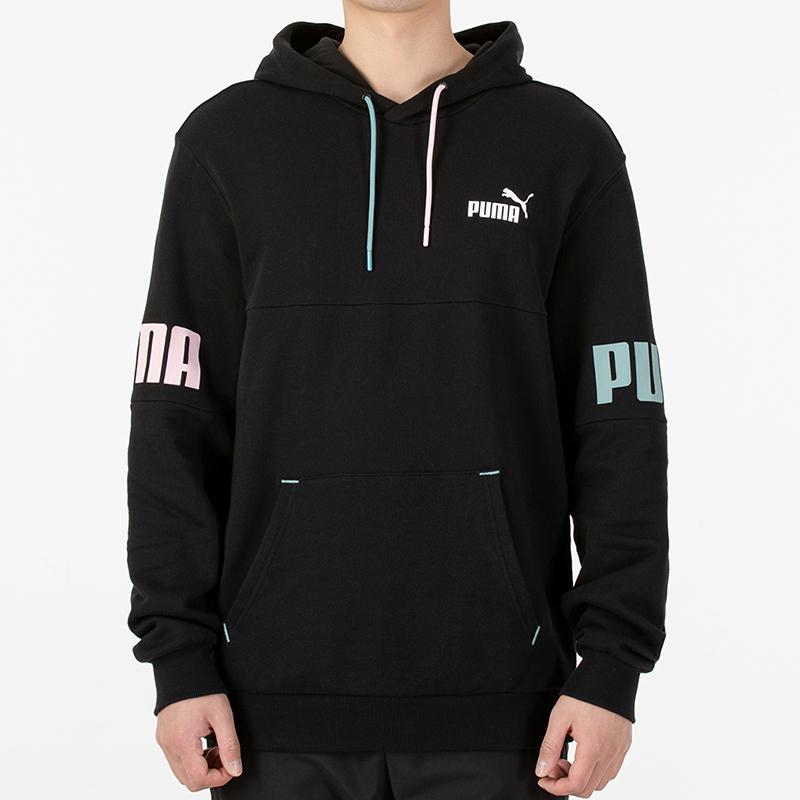 Puma Power Logo Print Sports Hoodie Men Tops Black 670937-51
