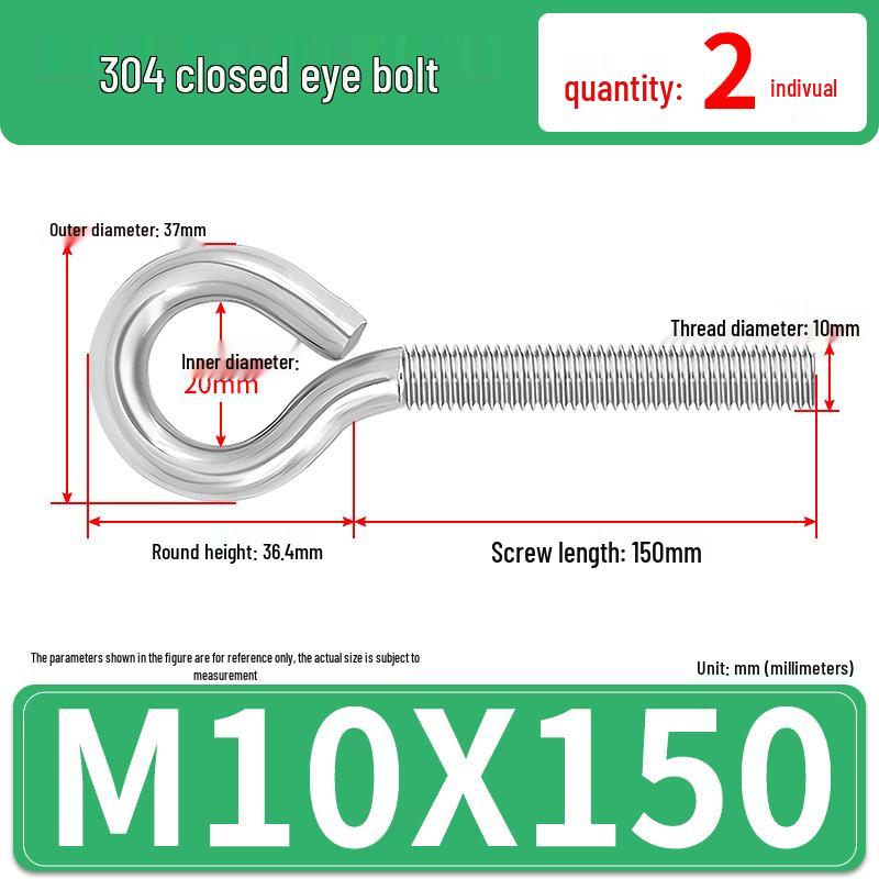 304 Stainless Steel Eyebolt with Ring Hook – Machine Thread Closed Eye Bolt (M4 M5 M6 M8)