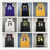 Camisa de Basquete Bordada NBA Los Angeles Lakers Kobe Bryant 24 Masculina Feminina Roupa Esportiva Fibra de Carvão de Bambu