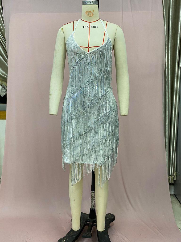 2025 Halter Tassel Backless Hip-Hugging A-Line High-Waisted Short Dress