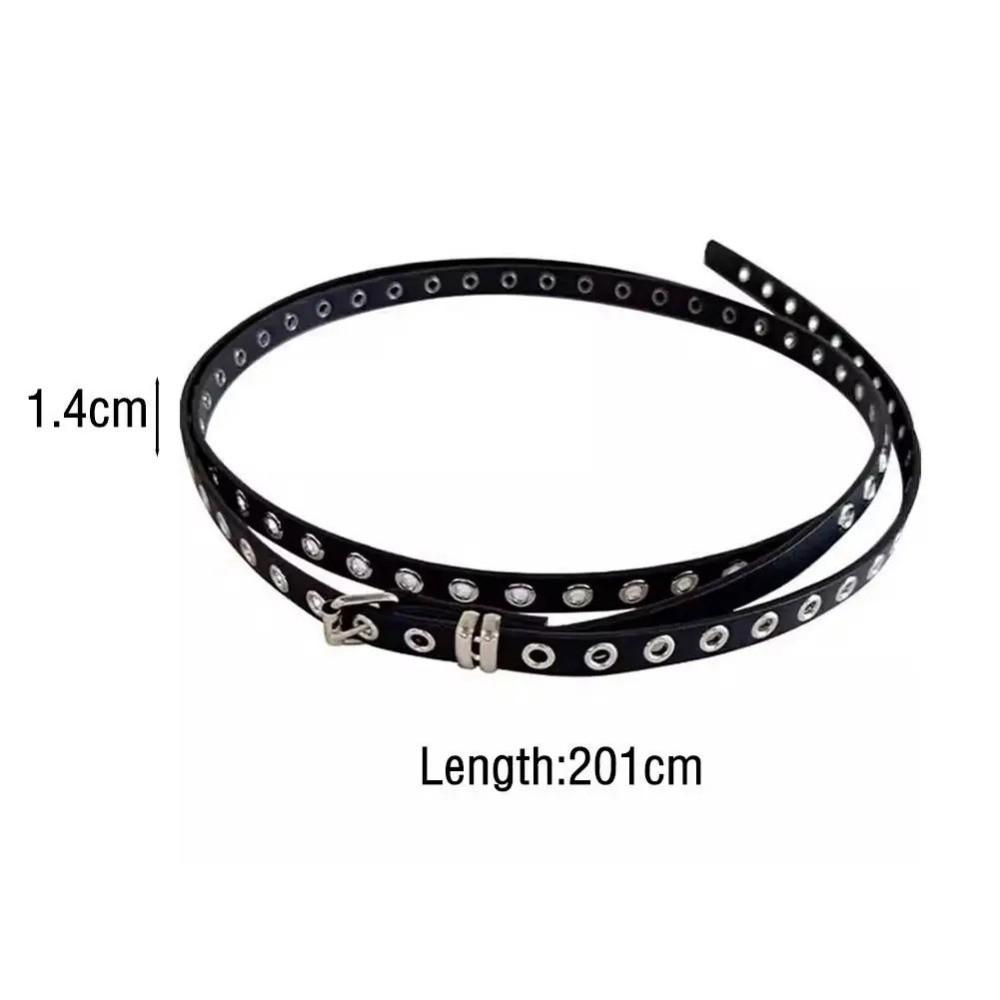 Adjustable Double Loop Thin Belt PU Leather High Quality Waist Chain Double Layer Rivet Eyelet Buckle Belts Dress Accessories