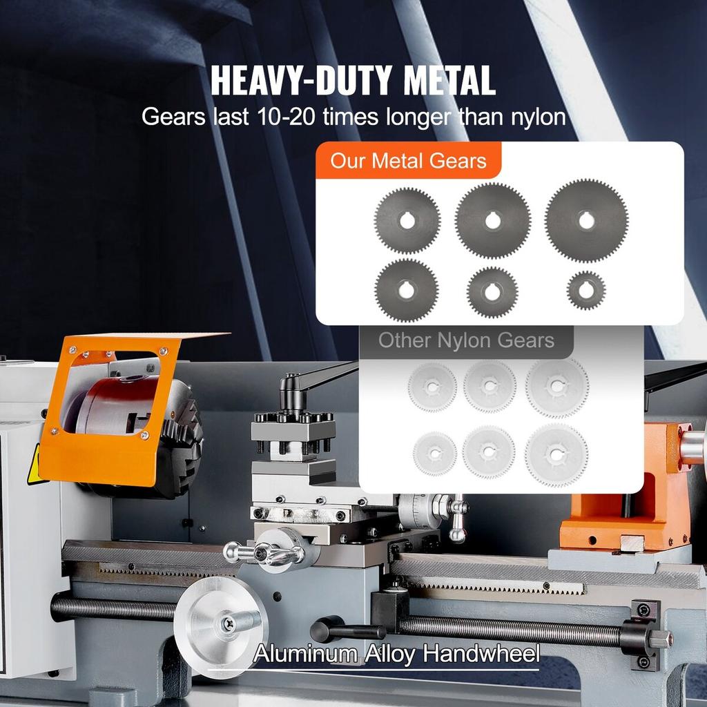 Metal Lathe Machine, 7'' x 13.78'', Precision Benchtop Power Metal Lathe, 0-2200 RPM Continuously Variable Speed, 500W Brush Motor Metal Gears, with