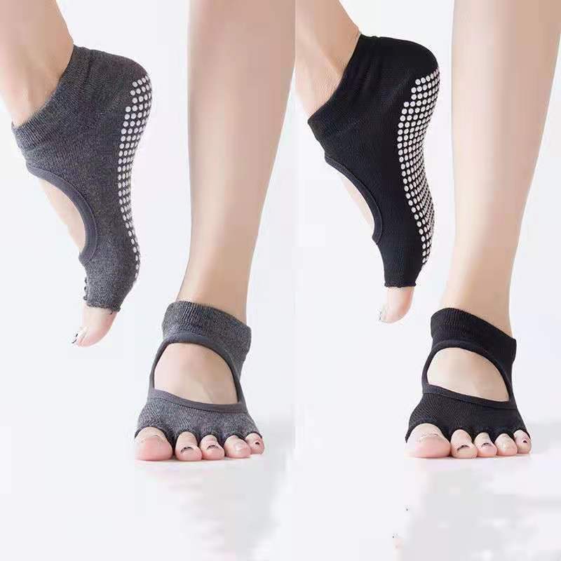 Half Toe Five-finger Yoga Socks Dot Glue Women's Non-slip Pilates Ankle Sports Socks Fitness Ballet Split Yoga Socks 3 Pairs