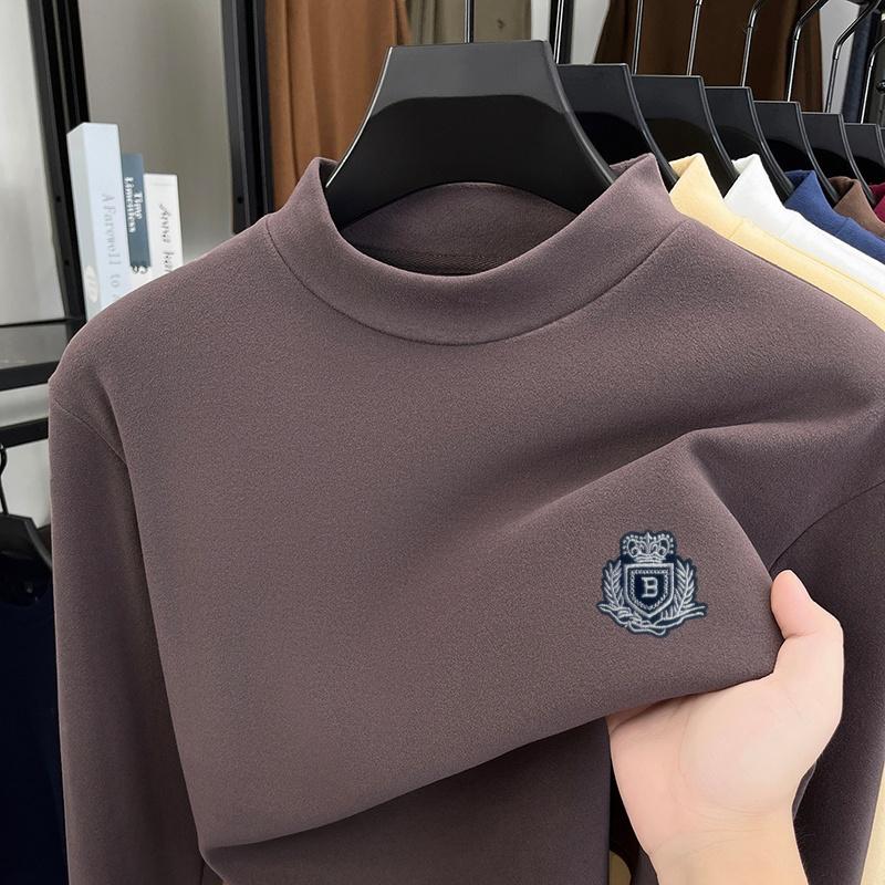 

Men s Half High Collar Badge Print Bottom Shirt Winter Sales Warm Soft Long Sleeve Top Casual Commute Men swear 4XL