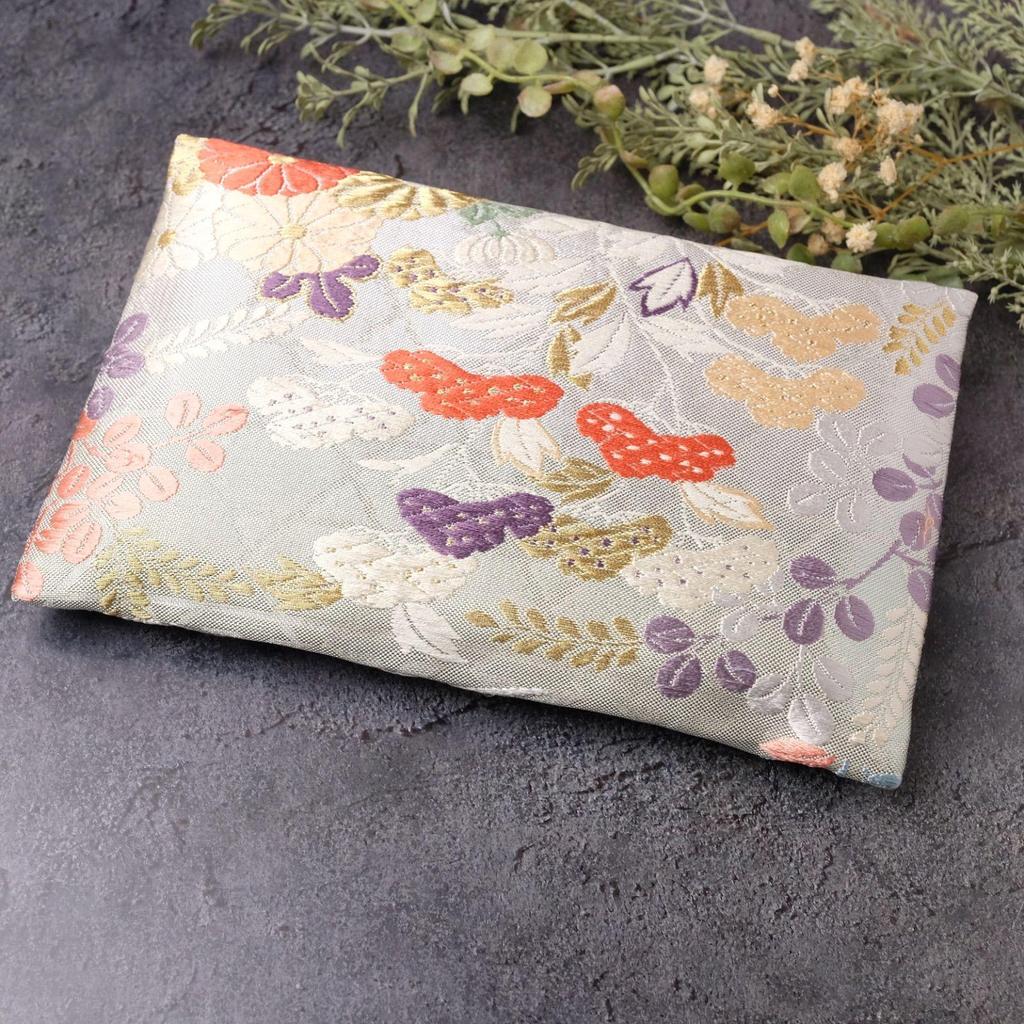 Used Goshuincho case, Goshuincho pouch, gift, obi remake, fukusa type, kimono remake, Japanese pattern, Japanese style, silver, karori,