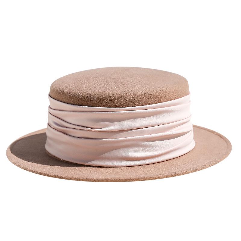 2026 Women's British Retro Wool Felt Hat - Autumn/Winter Flat Top, Brimmed, Casual Design