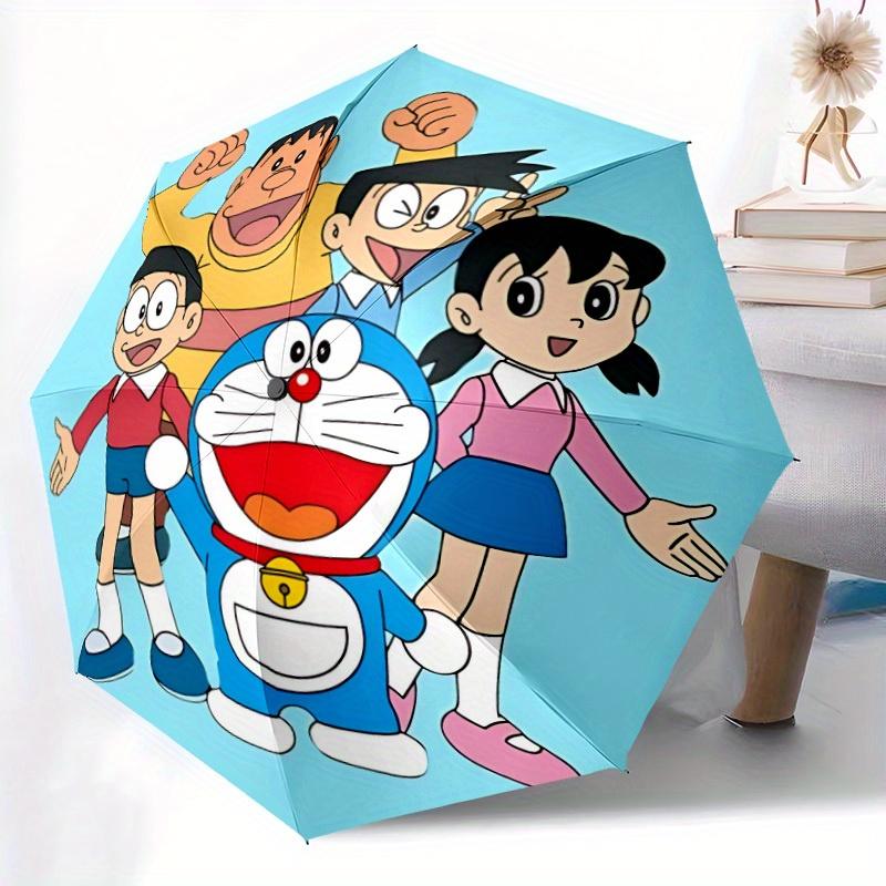 1pc Doraemon, Nobita Automatic Folding Umbrella, Portable Collapsible Design, 8-Rib Iron Frame, , All-Season Casual Outdoor Accessory for Christmas Bi