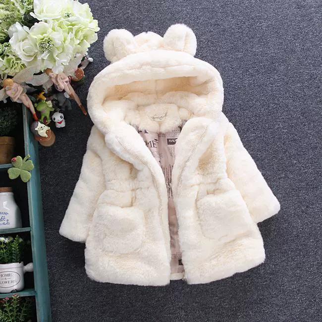 Autumn Winter Children Clothing Girl Children Imitation Fur Cotton-padded Jacket Ears Thickened Jacket Winter Fashion Warm Coat