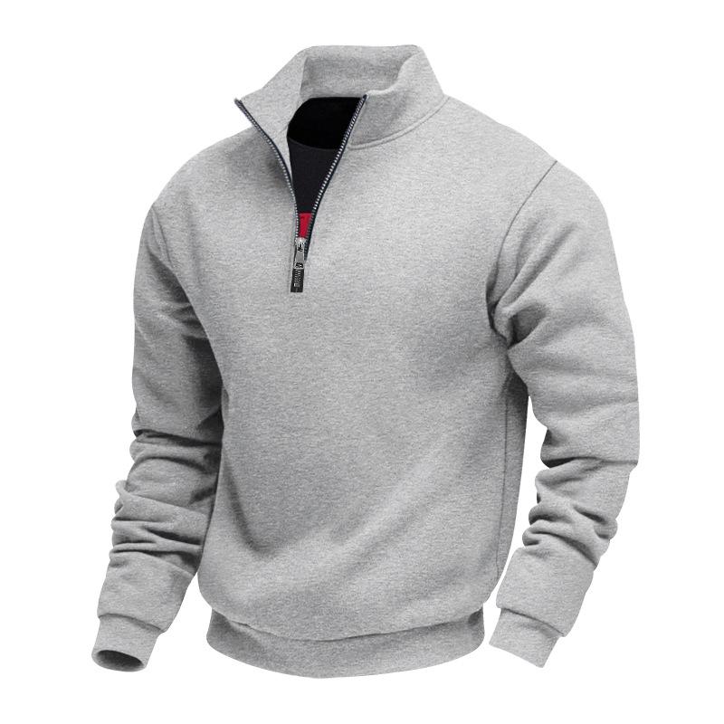 Pulôver Plus Size de Outono/Inverno com Forro de Lã e Meio Zíper, Cor Lisa, Moletom Casual para Homens