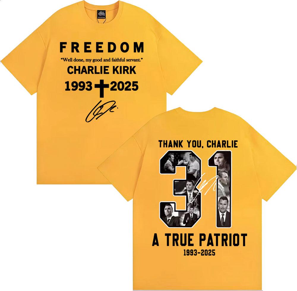 Thank You Charlie Kirk T Shirt A True Patriot Freedom Double Sided Print Tee Shirt Men Women Casual Cotton Short Sleeve Tshirts