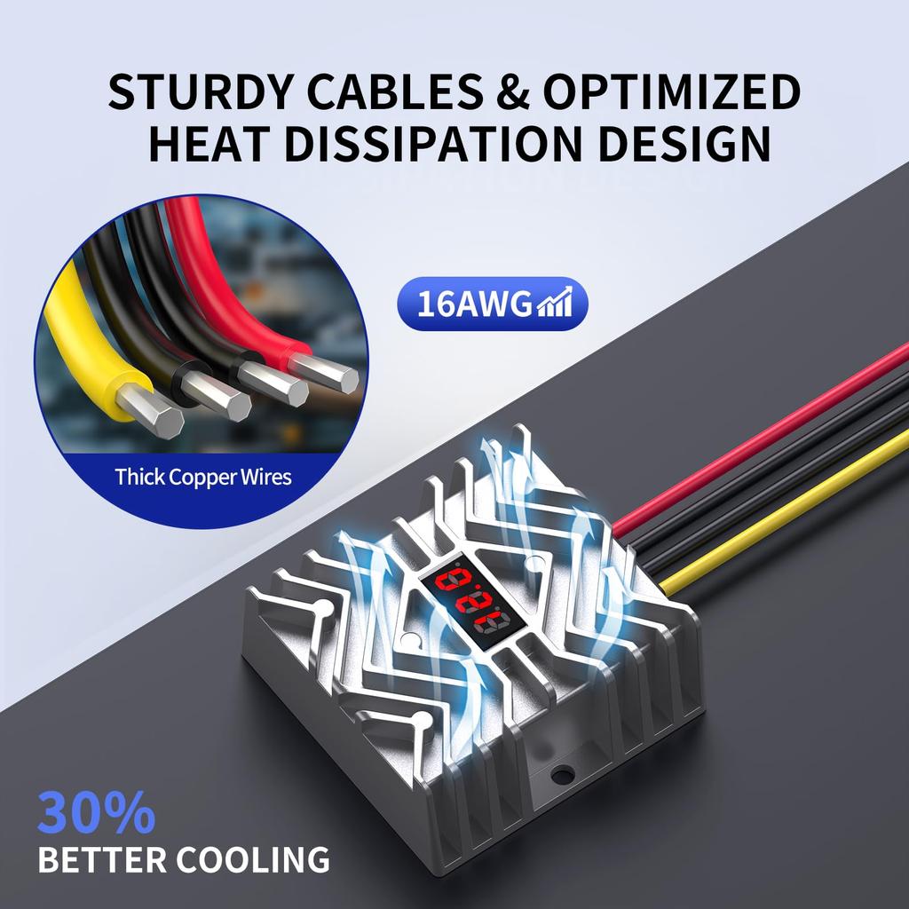 24V to 12V 30A DC 360W Converter with LED MCU Security Waterproof Power Supply for Solar and Golf Carts Converter, Step-Down Display, Chip, Cars,