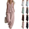 Women's Cotton Linen Two-Piece Outfit Set Sleeveless Top and Long Pants Casual Color