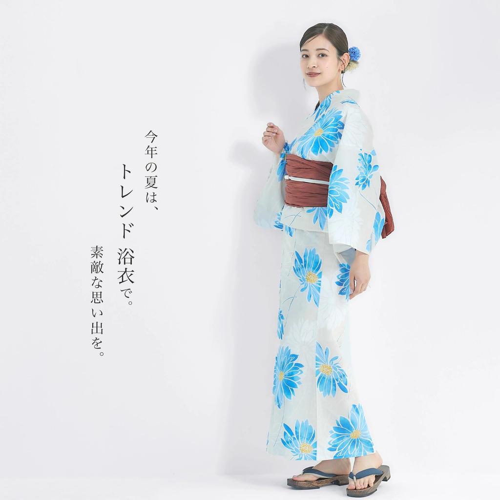 NISHIORI Yukata Set with One Size Fits Most Women's Obi, 3-Piece Set, (km-2)
