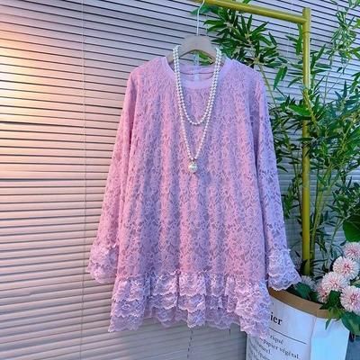 Mode Nouvelle Chemise Patchwork Dentelle Manches Longues Ample Décontractée Couleur Unie Creux Élégant Haut Polyvalent
