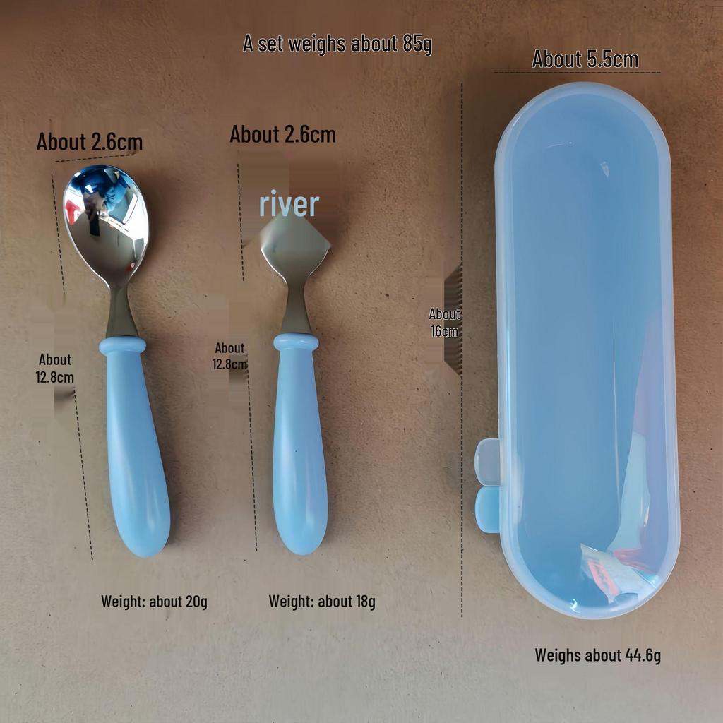 304 Stainless Steel Children's Spoon and Fork Set with Thick Round Handles - Cartoon Design, Cute Dining Tableware for Mother and Baby Gift Set.