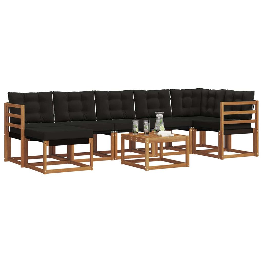 Outdoor Sofa Set with Cushions 8 pcs Natural and Black