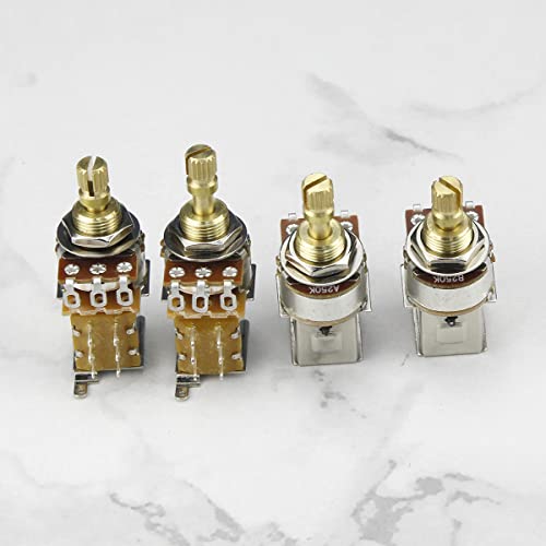 FLEOR 2pcs A250k+2pcs B250K Push-Push Guitar Pots, Short Copper Split Shaft Guitar Tone Volume Potentiometer, 18 Spline