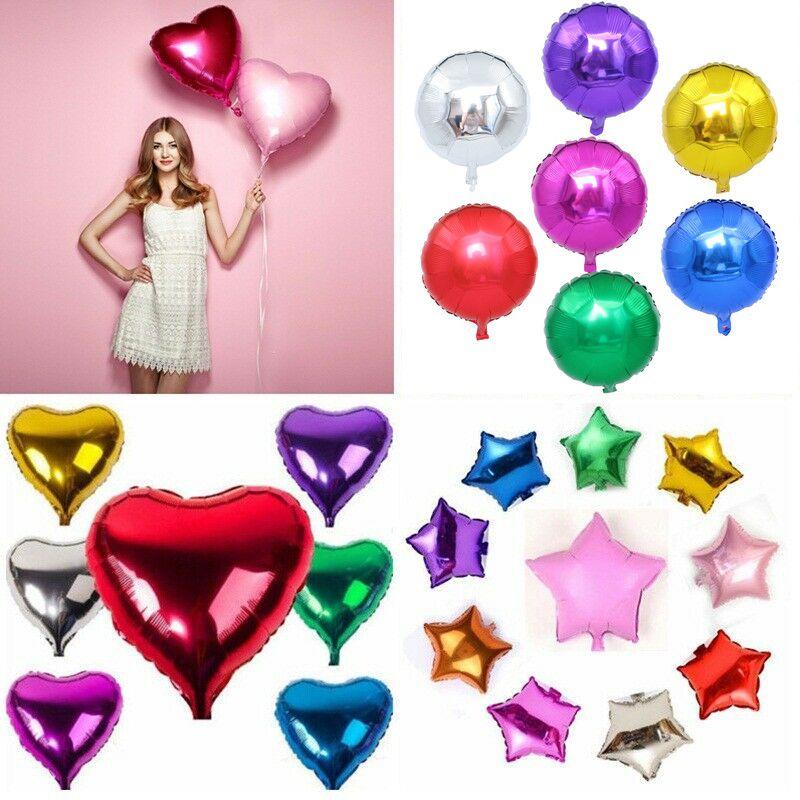 Colour Solid 18" Foil Balloons Heart Star Round Shape For Wedding Birthday Party