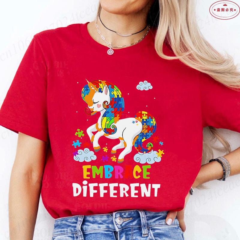 Unicorn Embrace Graphic Y2k Tops for Unisex Clothing Autism Mom T-Shirt Awareness Summer Casual Short Sleeve Tees Female Clothing S