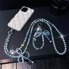 Crossbody Bowknot Phone Chain Simple Handmade Beaded Crossbody Phone Chain Bead Style Wrist Crystal Hanging Chain for Women