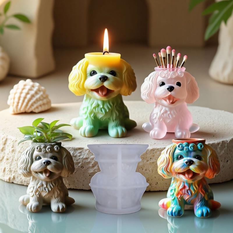Silicone Flower Pot Mold With Adorable Dog Design Multi Purpose Crafting Tool For Cement Plaster Resin Projects