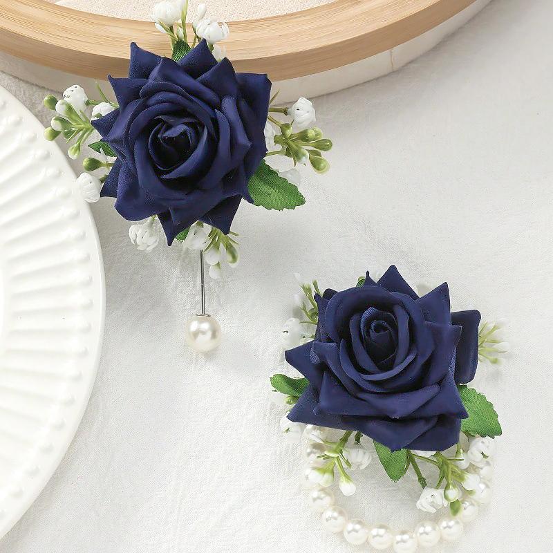 2PCS/Set Corsage Bridesmaid Accessories Party Jewelry Bridal Artificial Rose Gorgeous Wrist Corsage Elegant Multi-Color