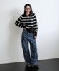 MUAHMUAH Striped Wool Brushed Hoodie Knit [Black]