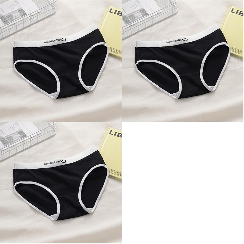 Japanese Style Classic Black White Gray Seamless Mid-waist Briefs for Women and Students Soft Breathable Comfort Cotton Crotch Underwear
