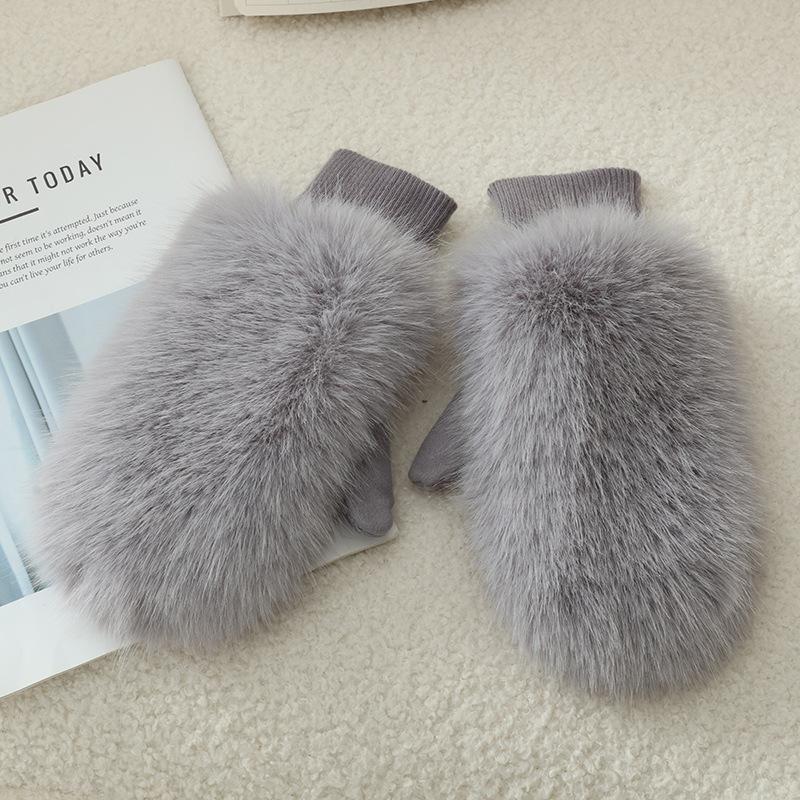 Women's Winter Warm Faux Fox Fur Gloves from Russia