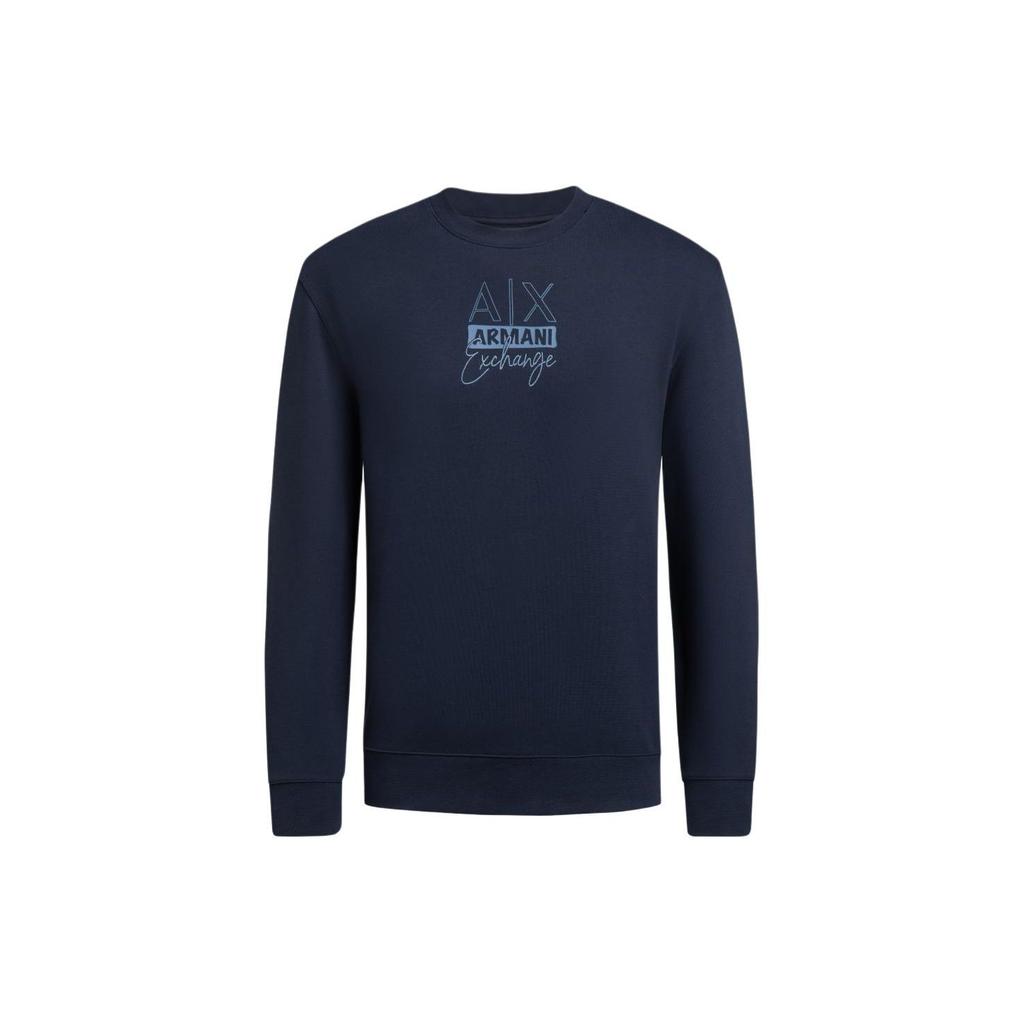 Armani Exchange SS24 Logo Letter Print Crew Neck Casual Long Sleeve Sweatshirt Men sweatshirt Navy-Blue 3DZMHK-ZJXRZ-65BH