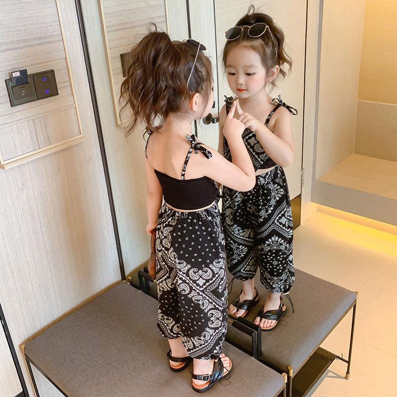 3-6 Years Summer Suit Thin Girls Suit Suspender Mosquito-proof Pants Two Pieces of Cute Girl Children's Clothes