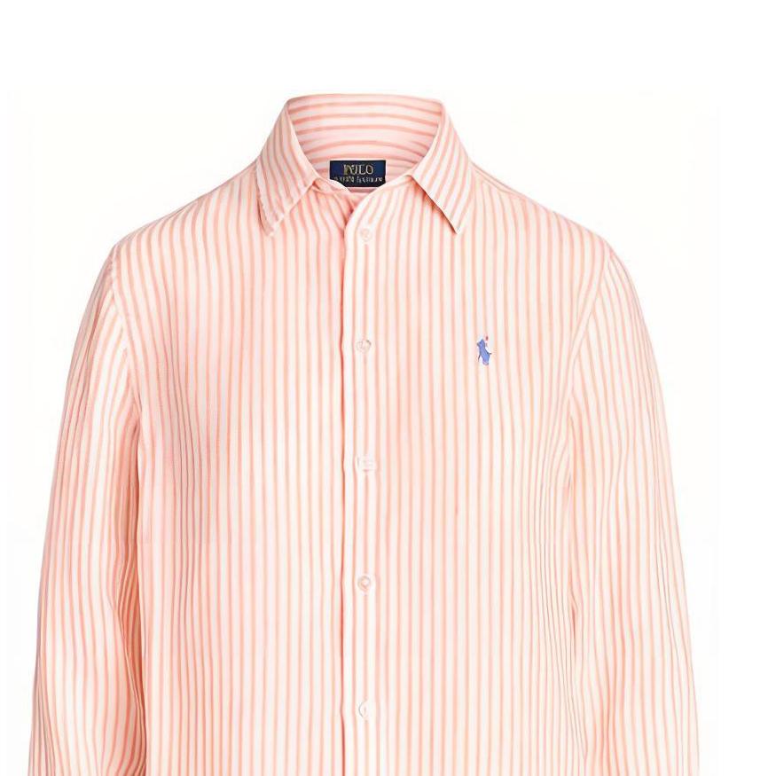 Polo Ralph Lauren Striped Logo Polo Collar Button-Down Long Sleeve Shirt Women Shirts Orange 211910644-009