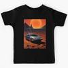 Metallic Color Retro Futuristic Sports Car and Desert Landscape At Evening Sunset Sky Kids T-Shirt