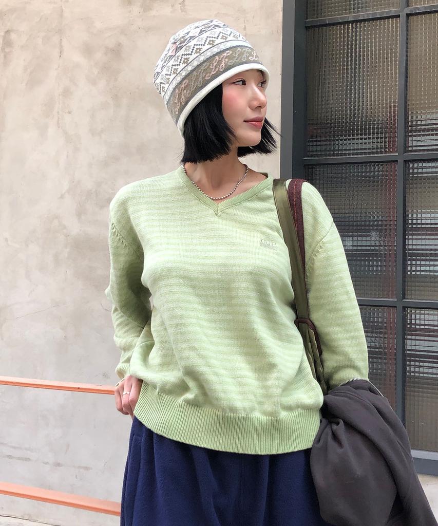 CGP (Women) Striped V-Neck Knit - Mint