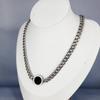 Exaggerated Black Round Tag Chunky Chain Necklace - Titanium Steel Women's Fashion Choker