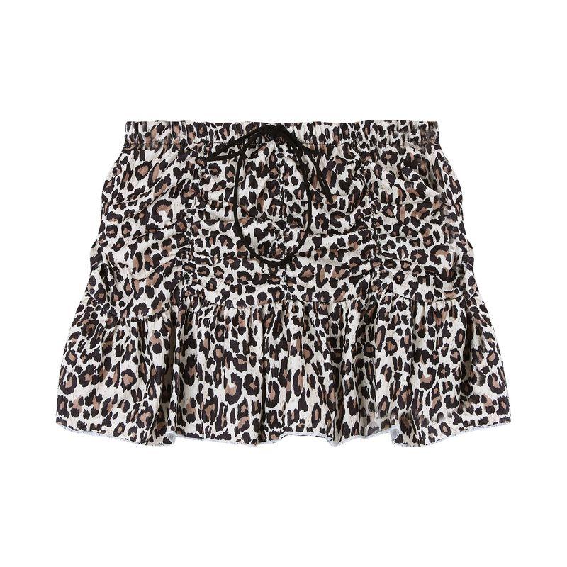 Kumikumi Design Lace-up Leopard Print Frill Skirt Women's Autumn Chic Age-Reducing Loose Slimming Short dress