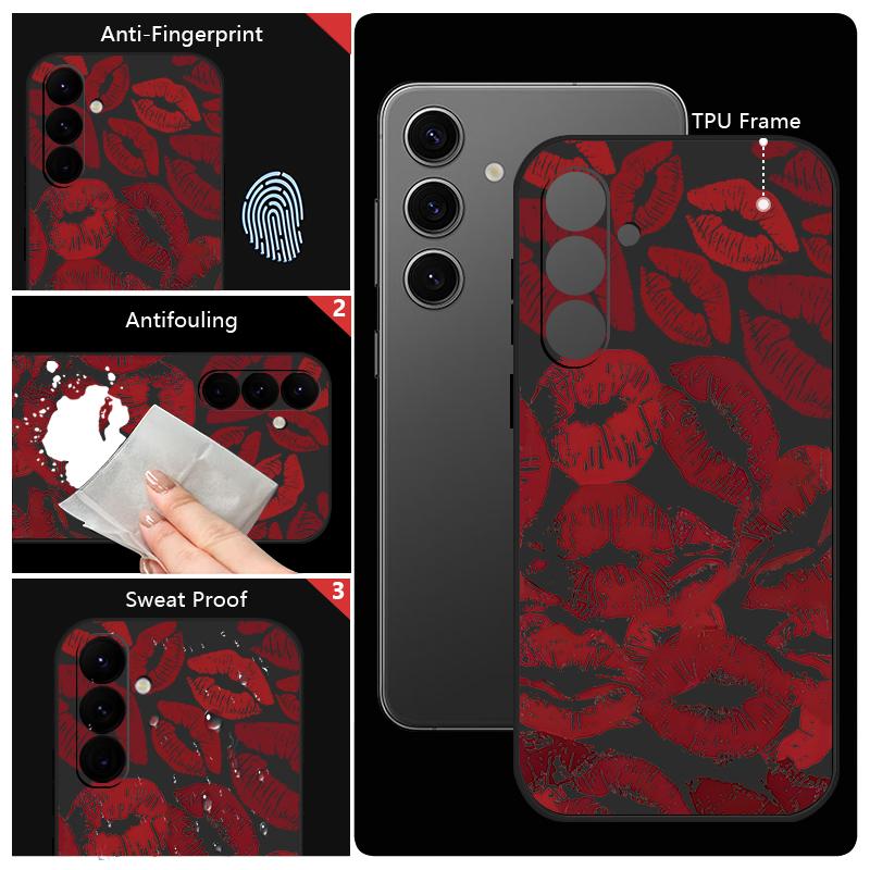 Red Lips Lanyard Phone Case For Samsung Galaxy A55 A53 A54 A35 A15 A16 A25 A36 5G S25 S23 S24 Ultra S22 Plus S24 FE Soft Cover