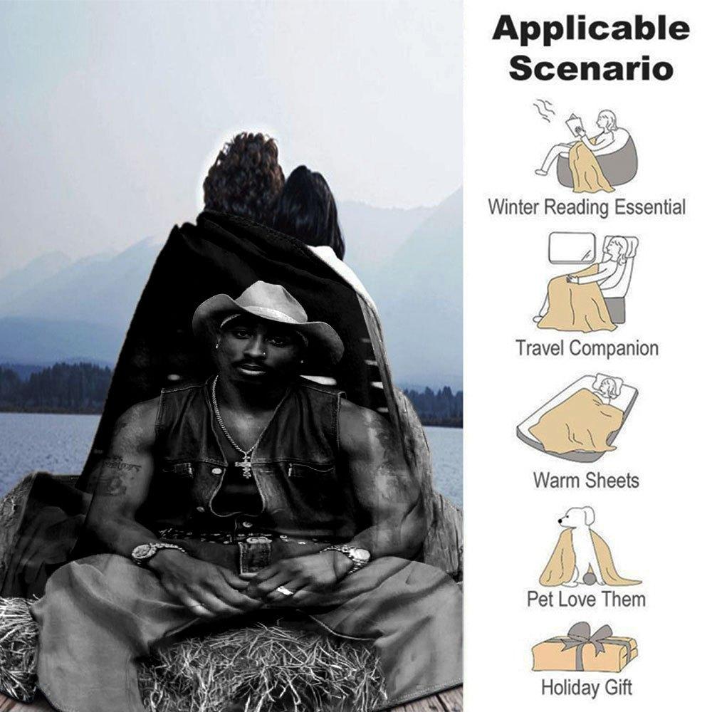 1pc 2PacHip Hop Blanket Soft Lightweight All Season Multi Purpose Throw for Sofa, Bed, Office & Picnics, French Style with Iconic Album Art & Quotes