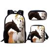 Luxury Horse Backpacks Bags 3D Print 3pcs/Set Pupil School Bags Laptop Daypack Backpack Inclined Shoulder Bag Pencil Case