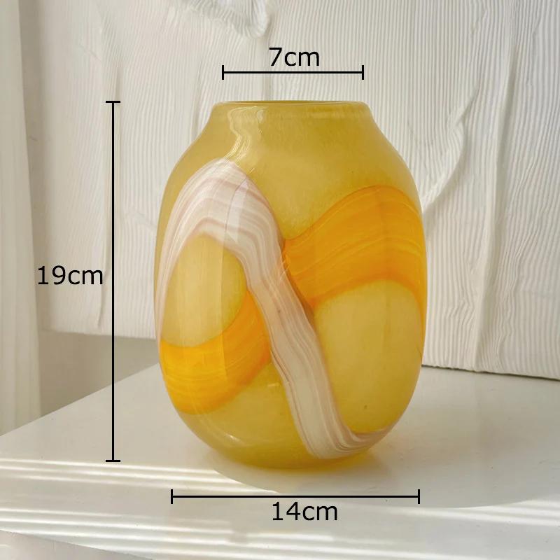 Colorful Stripes Glass Vase Desk Decoration Flower Arrangement Artificial Flowers Decorative Floral Vases Room Aesthetic Decor