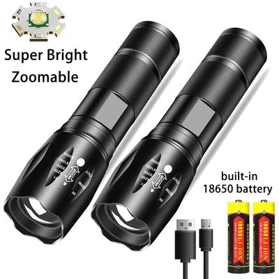 T6 LED Flashlight Super Bright Portable Torch USB Rechargeable Zoom Mini Power Torch Flashlight Outdoor Camping Tactical