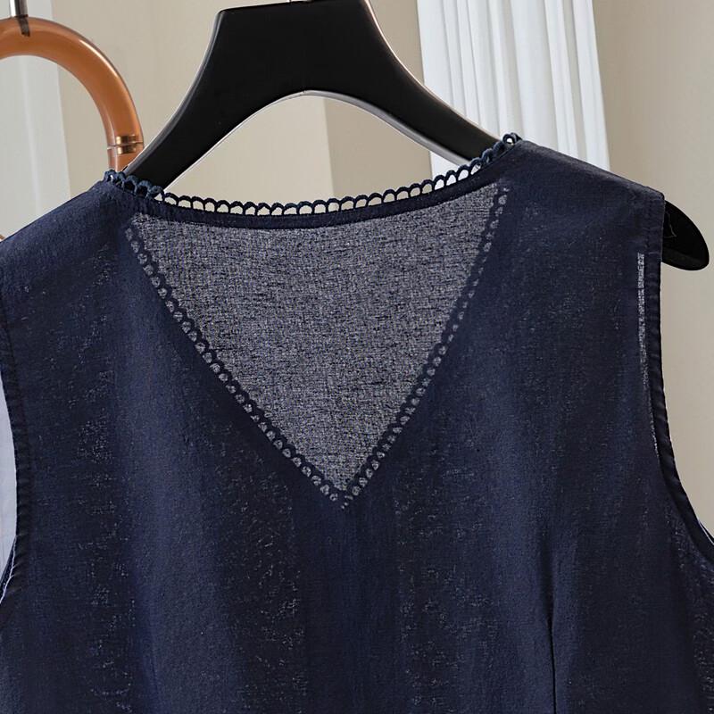Women's Ramie V-Neck Ruffled Sleeveless Vest
