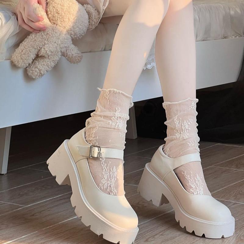 Women's Summer Ultra Thin Mesh Lace Sweet Medium Tube Stack Socks