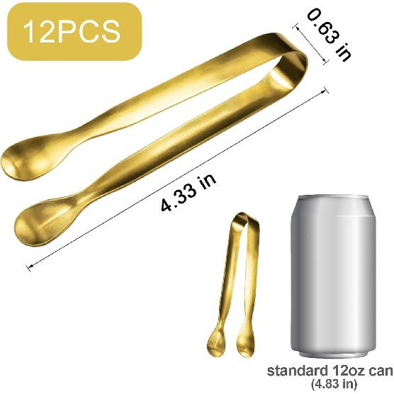 JCREN 12 Pcs Serving Tongs, Small Serving Utensils for Parties Catering Gold Tongs, Food-Grade 304 Stainless Steel Mini Appetizer Tongs for Tea Party