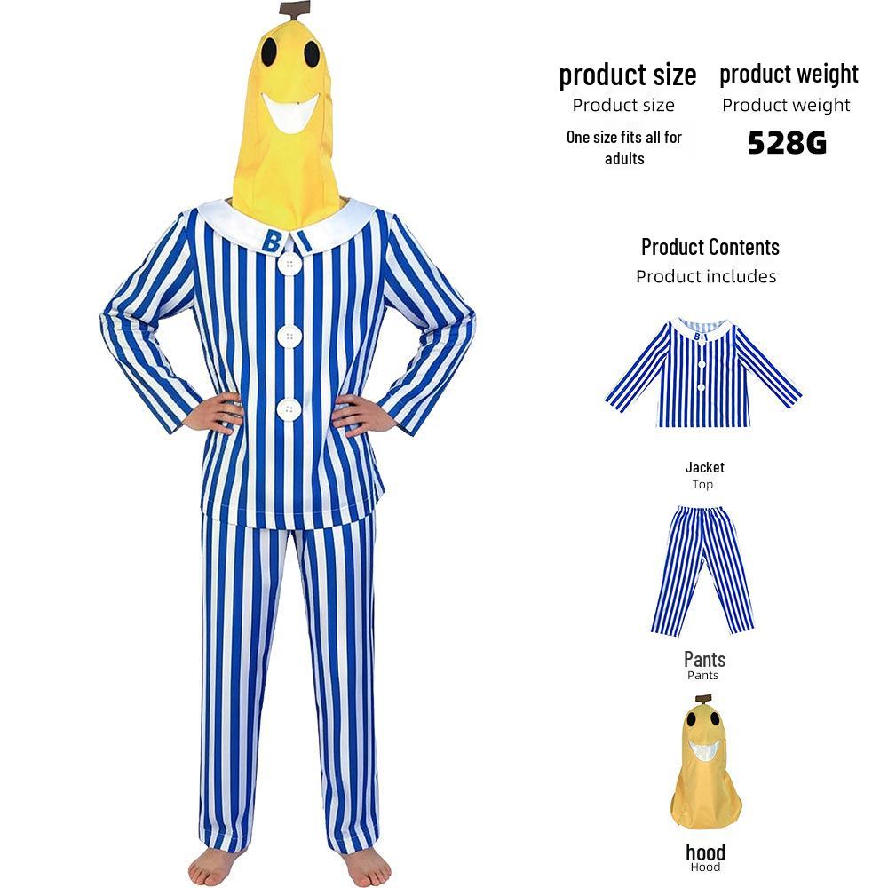 

Adult Banana Cosplay Pajamas with Cartoon Headgear for Halloween Party Role-Playing. Adult One Size