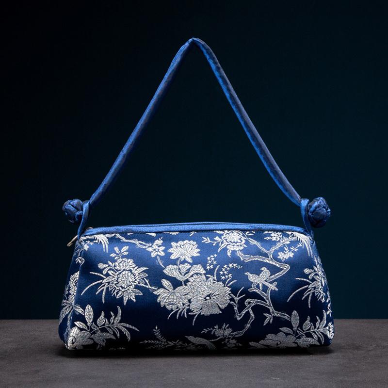 Retro Embroidery Satin Silk Handbags Flower Storage Bags Silk Embroidered Women Bag Fashion Matching Bride Women Handbag