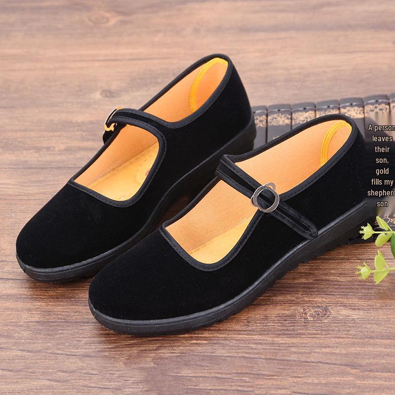 Women's Black Old Beijing Cloth Shoes - One Strap, Non-Slip, Ideal for Work, Dance & Everyday Comfort.